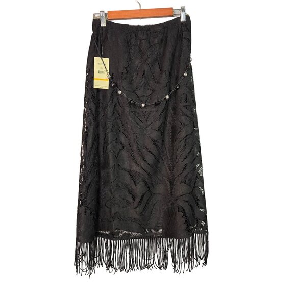 NWT Multiples Women's Small Gothic Glam Witchy Whimsigoth Black Lace Skirt Fring - Picture 2 of 9